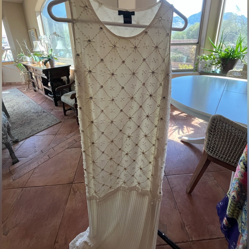 Anthropologie Let Me Be White Beaded Dress